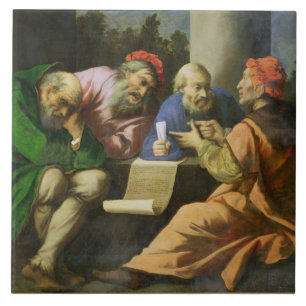 Azulejo Los cuatro padres de la iglesia (aceite en la lona