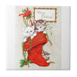 Azulejo Los gatitos más dulces del navidad del vintage
