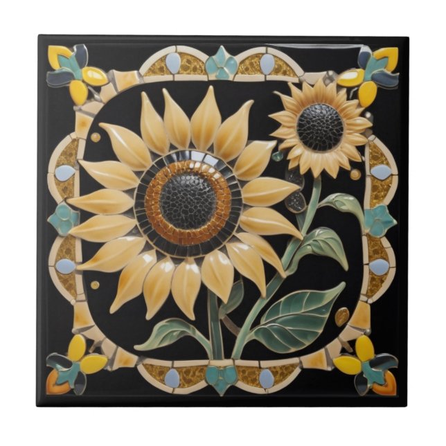 Azulejo Los girasoles amarillos modernos en negro (Frente)