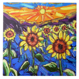 Azulejo Los girasoles en la torre del atardecer