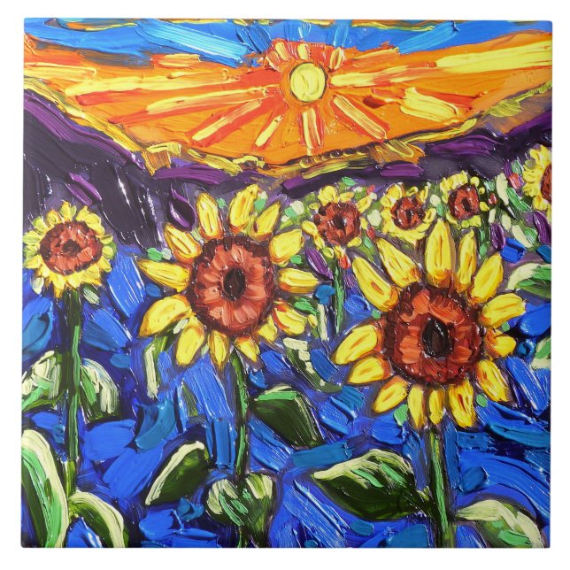 Azulejo Los girasoles en la torre del atardecer (Frente)