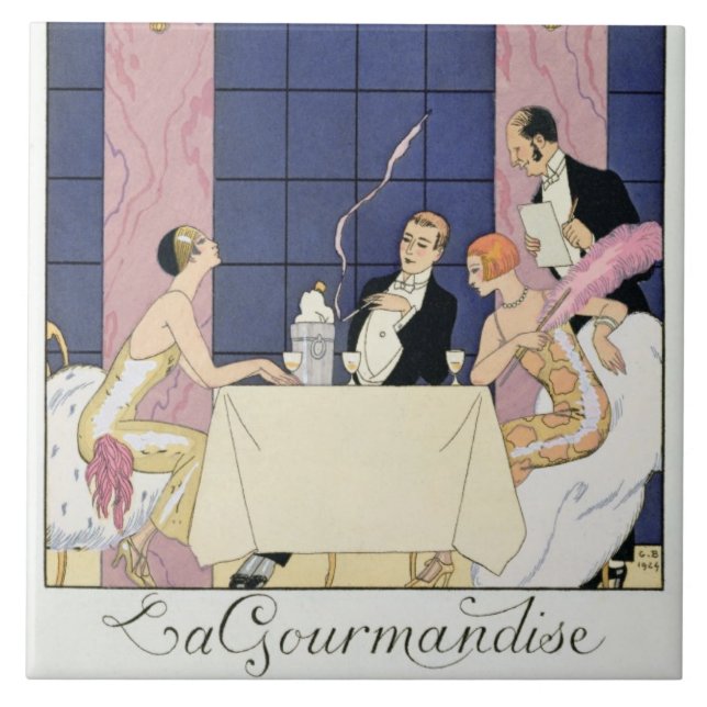 Azulejo Los Gourmands, 1920-30 (impresión del pochoir) (Frente)