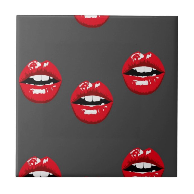 Azulejo Los labios rojos brillantes en gris (Frente)