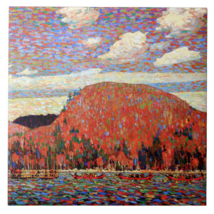 Azulejo Los punteros, arte fino pintado por Tom Thomson,