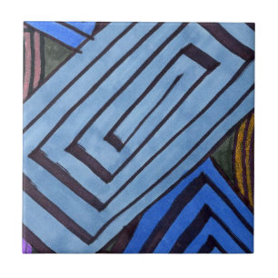 Azulejo Los rectángulos azules dominan este colorido abstr