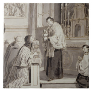 Azulejo Los siete sacramentos: Comunión, 1779 (pluma,