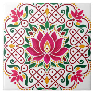 Azulejo Loto Diya Kolam Rangoli Floral Festiva India
