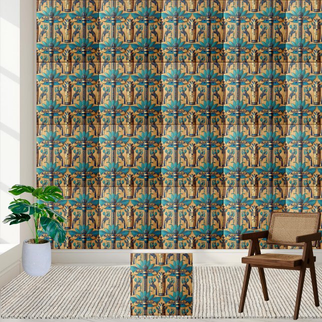 Azulejo Lotus Tile, de inspiración egipcia, de lujo (Luxury Egyptian Inspired Lotus Tile)