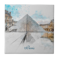 Louvre acuarela, mosaico cerámico de París