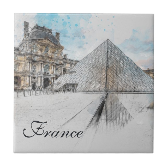 Azulejo Louvre acuarela, mosaico cerámico de París - Elega (Frente)