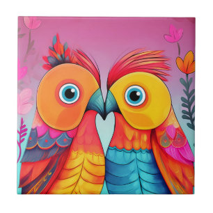 Azulejo LOVE BIRDS BODA PARROT ART Tile cerámico