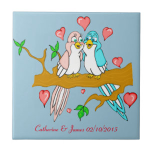 Azulejo Lovebirds Tile De Foto Cerámica