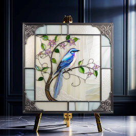 Azulejo Lovely Bluebird 2 sobre el vino de flores