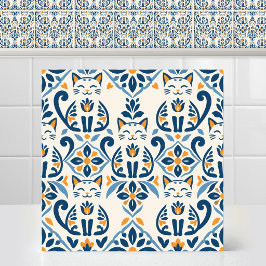 Azulejo Loza Española Cute Folk Arte Popular Patrón de Gat