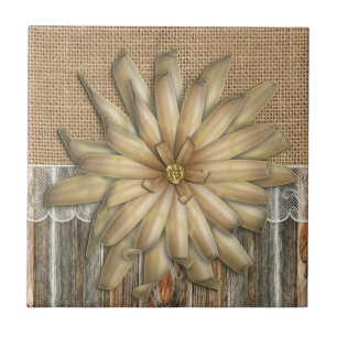 Azulejo Luces Burlap Barnwood Y Flor Tan