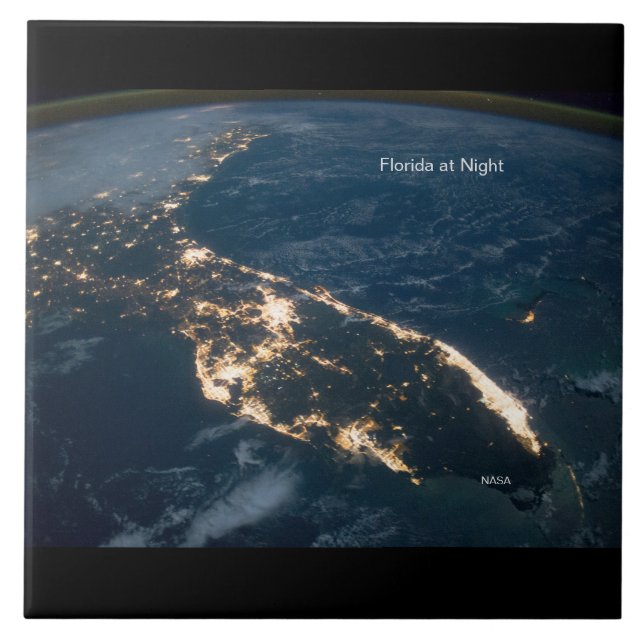 Azulejo Luces de Florida de noche, NASA es foto moderna (Frente)