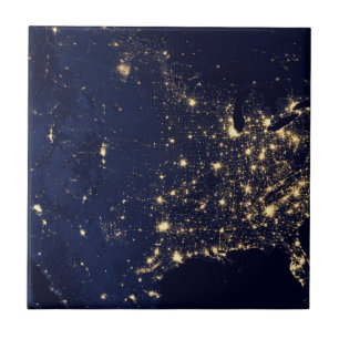 Azulejo Luces De La Ciudad De Estados Unidos De Noche.
