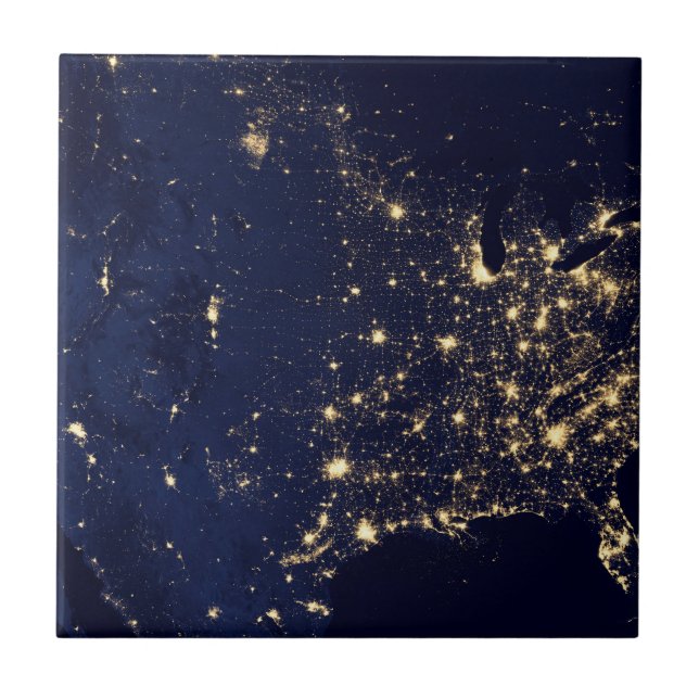 Azulejo Luces De La Ciudad De Estados Unidos De Noche. (Frente)