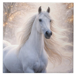 Azulejo Luces de Navidad Caballo Blanco Nieve Bonita