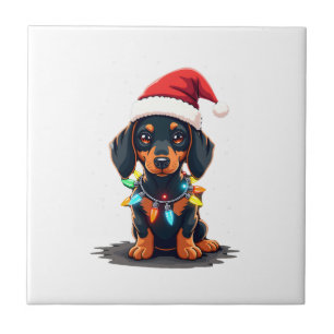 Azulejo Luces de Navidad de Dachshund Sombrero de Santa Am