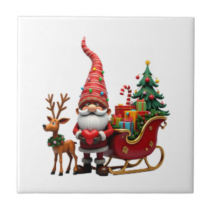 Azulejo Luces de Navidad Gnome Santa Claus Montando Trineo