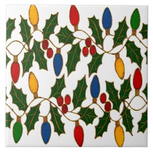 Azulejo Luces de Navidad y Acebo de Arte Cloisonne