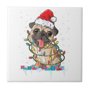 Azulejo Luces del árbol de Navidad Pug Santa Perro Regalos