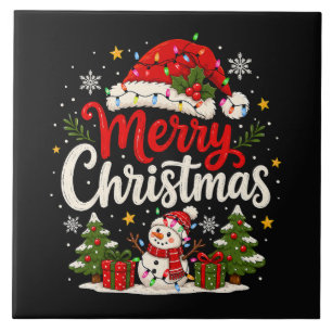 Azulejo Luces Navideñas de Papá Noel Rojo y Muñeco de Niev