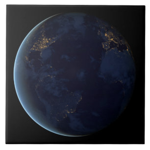 Azulejo Luces nocturnas en el planeta Tierra (hemisferio o