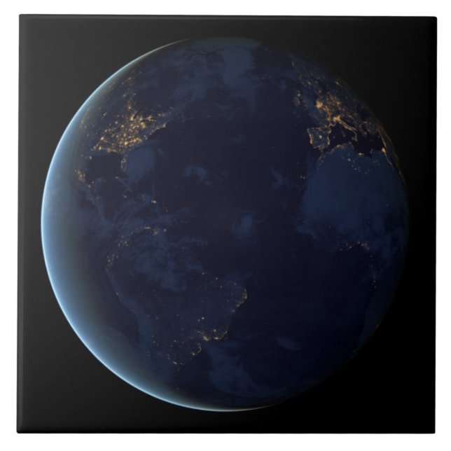 Azulejo Luces nocturnas en el planeta Tierra (hemisferio o (Frente)
