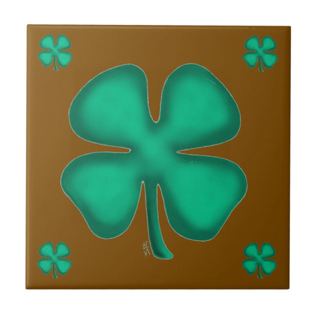Azulejo Lucky 4 Leaf Irish Clover 5 brown small tile (Frente)