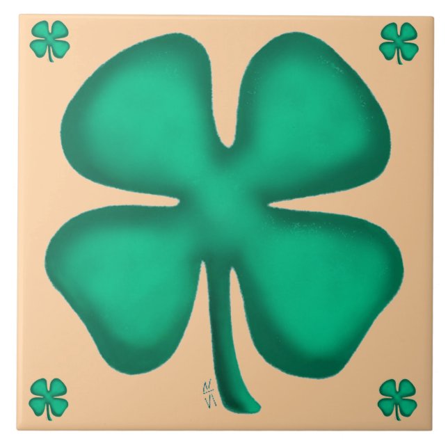 Azulejo Lucky 4 Leaf Irish Clover 5 tan large tile (Frente)