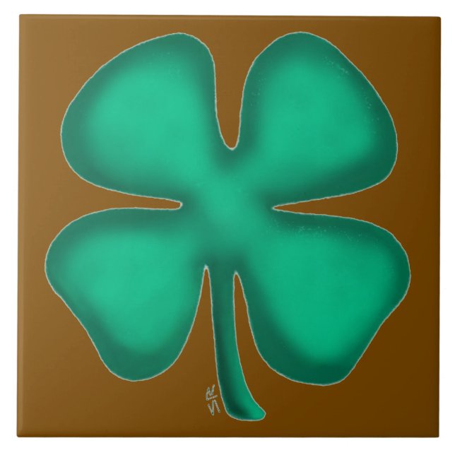 Azulejo Lucky 4 Leaf Irish Clover brown large tile (Frente)