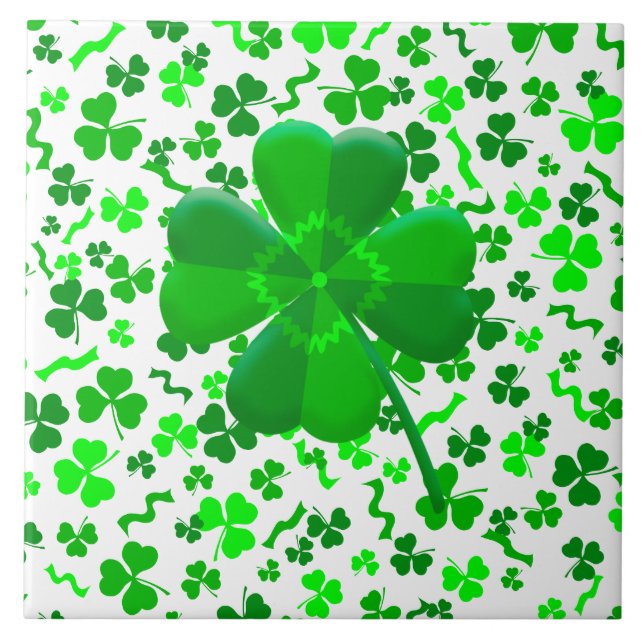 Azulejo Lucky Four Leaf Clover Shamrocks Confetti (Frente)
