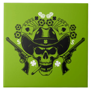 Azulejo Lucky Poker Skull