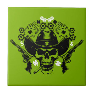 Azulejo Lucky Poker Skull