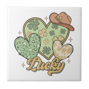 Azulejo Lucky Western St Patricks Day Heart Shamrock Irish
