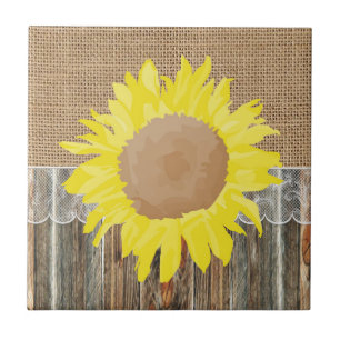 Azulejo Lugar De Madera De Barnwood Burlap Y Girasol