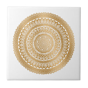 Azulejo Lujo Boho Faux Gold Mandala Ornament White