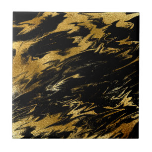 Azulejo Lujo Elegante Abstracto Negro y Amarillo Acuarela