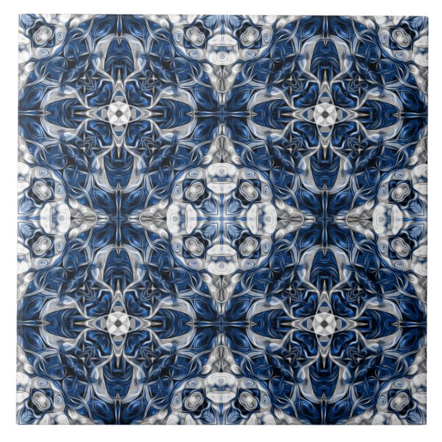 Azulejo Lujo, elegante, ornamental azul marino y blanco (Frente)