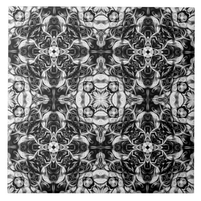 Azulejo Lujo, elegante, ornamental, negro y blanco (Frente)