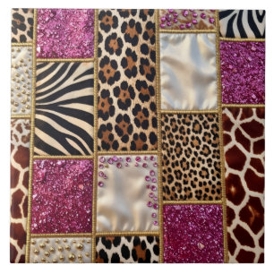 Azulejo Lujo Estampado Animal Rosa Brillo Falso