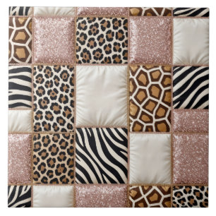 Azulejo Lujo Estampado Animal Rosa Brillo Falso