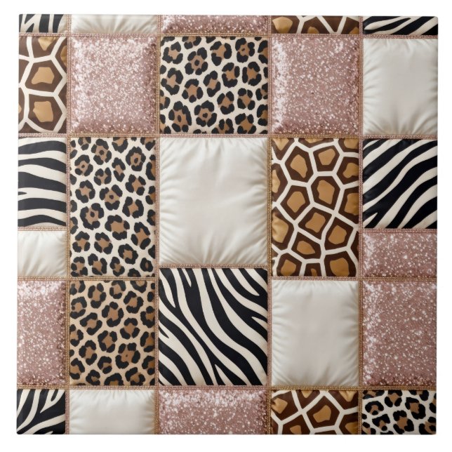 Azulejo Lujo Estampado Animal Rosa Brillo Falso (Frente)