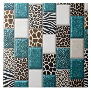 Azulejo Lujo Estampado Animal Turquesa Brillo Falso