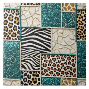Azulejo Lujo Estampado Animal Turquesa Brillo Falso