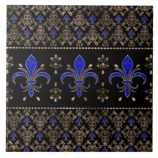 Azulejo Lujo Lapils Lazuli y dorado Fleur-de-lis ornamen (Frente)