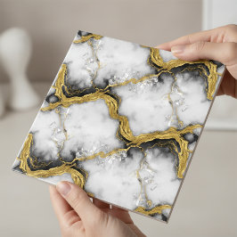 Azulejo Lujo Líquido Oro Mármol Blanco Elegante
