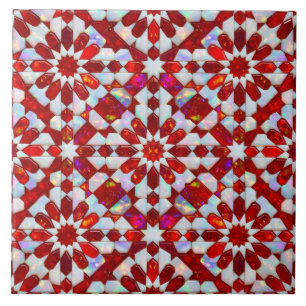 Azulejo Lujo Rojo Rubí y Opalo Blanco Zellij Marroquí